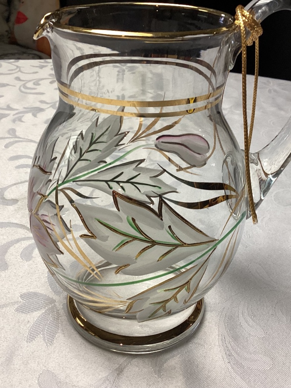 Hand painted pitcher gold details too perfect size